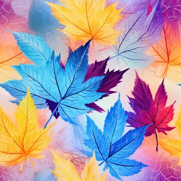 a seamless tileable texture of frosted autumn leaves generative AI