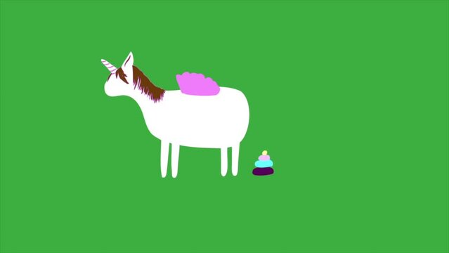 Animation loop video cartoon unicorn on green screen background, remove green background use software editing what you using