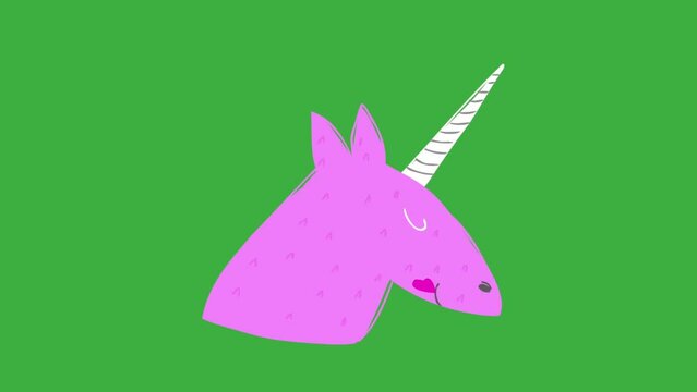Animation loop video cartoon unicorn on green screen background, remove green background use software editing what you using