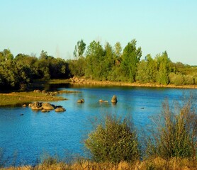 Fototapeta premium The Nuestra Señora del Agavanzal reservoir is located in the province of Zamora, autonomous community of Castilla y León, Spain.