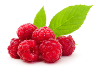 Raspberries and leaves.