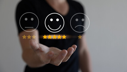 Customers rate service experiences on online applications. customer satisfaction feedback survey...