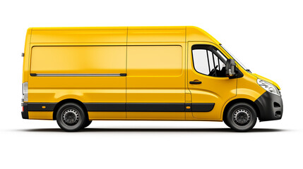 yellow cargo van delivery courier car vehicle transport from the side  on a transparent background made with AI generative technology