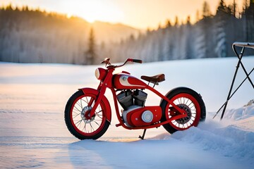 motorcycle in snow generated by AI technology 
