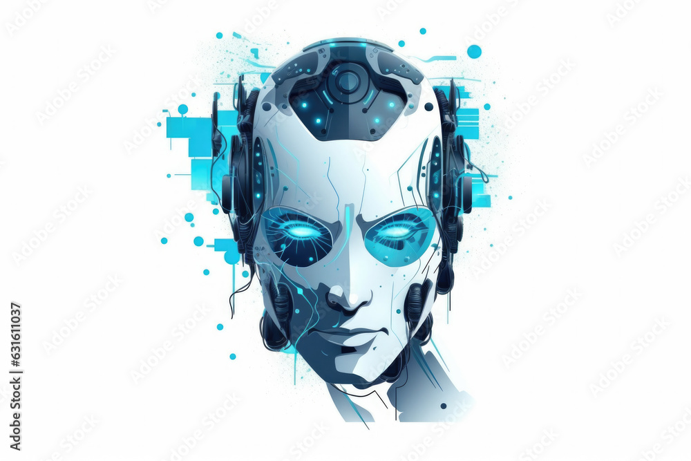 Aufkleber an innovative and artistic representation of robot head in the style of digital neo-expressionism. c
