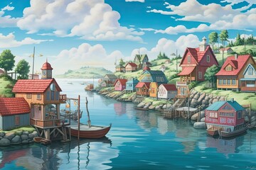 Coastal Charm: Discover the Colorful Houses, Fishing Boats, and Picturesque Harbor of a Quaint Village, generative AI
