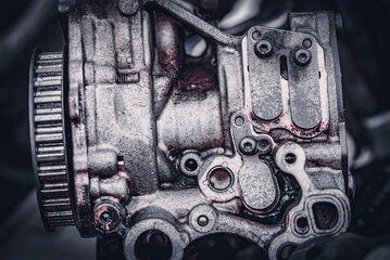 Close up modern oil pump, diesel engine