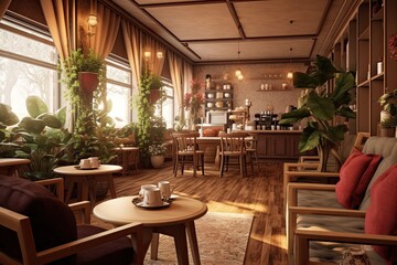 Cozy Coffee Haven: Freshly Brewed Aroma, Comfortable Seating, and Relaxed Ambiance, generative AI