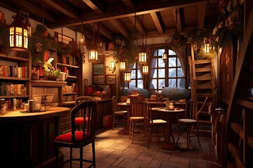 Cozy Coffee Shop: Freshly Brewed Aromas & Warm Ambiance Await, generative AI