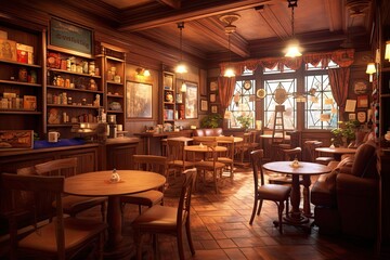 Cozy Coffee Shop: Freshly Brewed Aroma, Comfortable Seating, and Friendly Conversations Await, generative AI