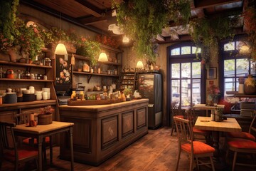 Fototapeta na wymiar Cozy Coffee Shop: Freshly Brewed Aroma & Warm, Inviting Atmosphere, generative AI
