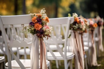 Fototapeta na wymiar Outdoor wedding ceremony in the autumn garden decoration