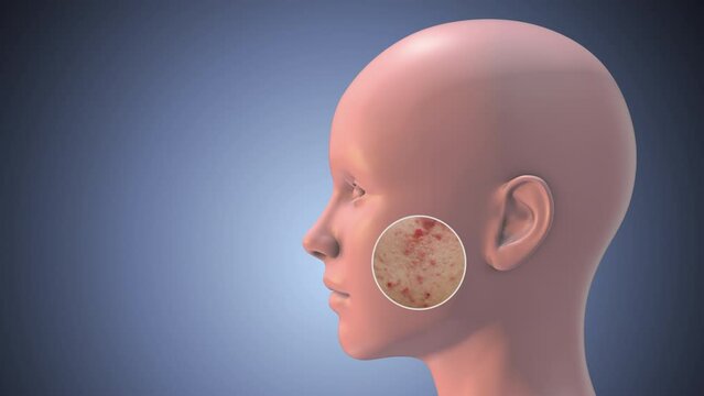 Adult Acne pimples on skin closeup with zits