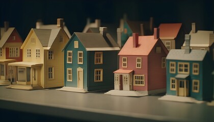 Kleine Häuser in verschiedenen Farben als Modelle (KI-/AI-generiert)