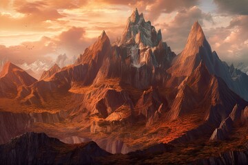 Naklejka premium Panoramic Views and Towering Peaks: Exploring a Majestic Mountain Range, generative AI