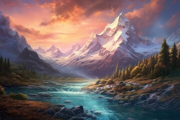 Snowy Slopes and Majestic Peaks: Discovering the Breathtaking Vista of a Mountain Range, generative AI
