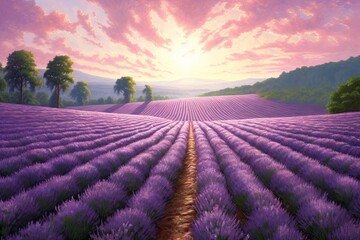 Lavender Symphony: A Serene Purple Haven in the Fields, generative AI
