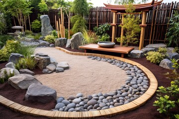 Discover Tranquility: Explore a Peaceful Zen Garden's Serene Rock Formations and Meditative Spaces, generative AI