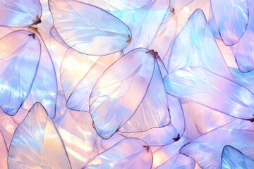 Opalescent butterfly wings texture background, shimmering and colorful butterfly wings, delicate and iridescent surface