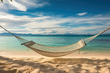 Tranquil Beach Hammock: Relaxation in Turquoise Waters and Soft Sand, generative AI