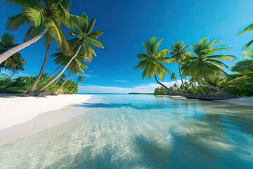 Turquoise Waters and Swaying Palm Trees: Discovering a Tropical Paradise Beach with Soft White Sand, generative AI