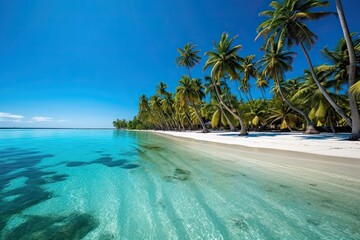 White Sand Bliss: Discover a Tropical Paradise with Crystal-Clear Waters and Swaying Palm Trees, generative AI