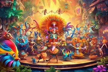 Colorful Floats, Festive Costumes, and Joyful Music: A Vibrant Carnival Parade Background, generative AI