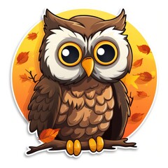Naklejka premium Autumn cartoon owl clipart isolated over white background, Generative AI