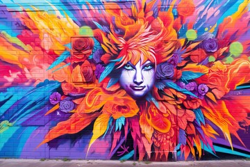 Bold & Vibrant: Exploring Urban Creativity with a Stunning Street Art Mural Background, generative AI