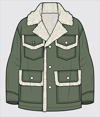 SHEARLING COLLAR DETAIL LONG LENGTH JACKET WITH FUR TRIMS DESIGNED FOR WOMEN AND YOUNG WOMEN IN VECTOR ILLUSTRATION © JUSTDZINE