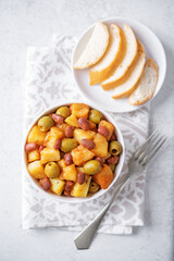 Puerto Rican traditional potato red kidney bean stew in a bowl