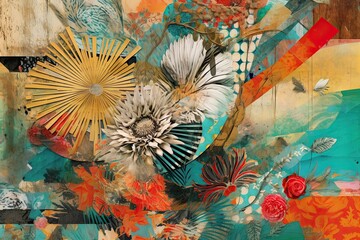 Vibrant and Textured: Exploring Abstract Collage Art Backgrounds with Patterns and Colors, generative AI