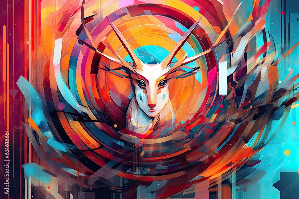 Poster vibrant and dynamic: exploring futuristic elements in abstract digital artworks, generative ai