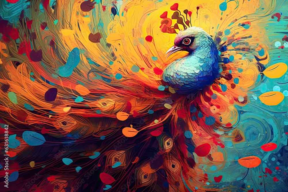 Poster vibrant shapes and intricate patterns: abstract digital artwork with motion, generative ai