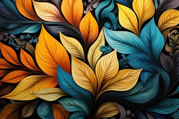Abstract modern digital art made with colorful leaves pattern.