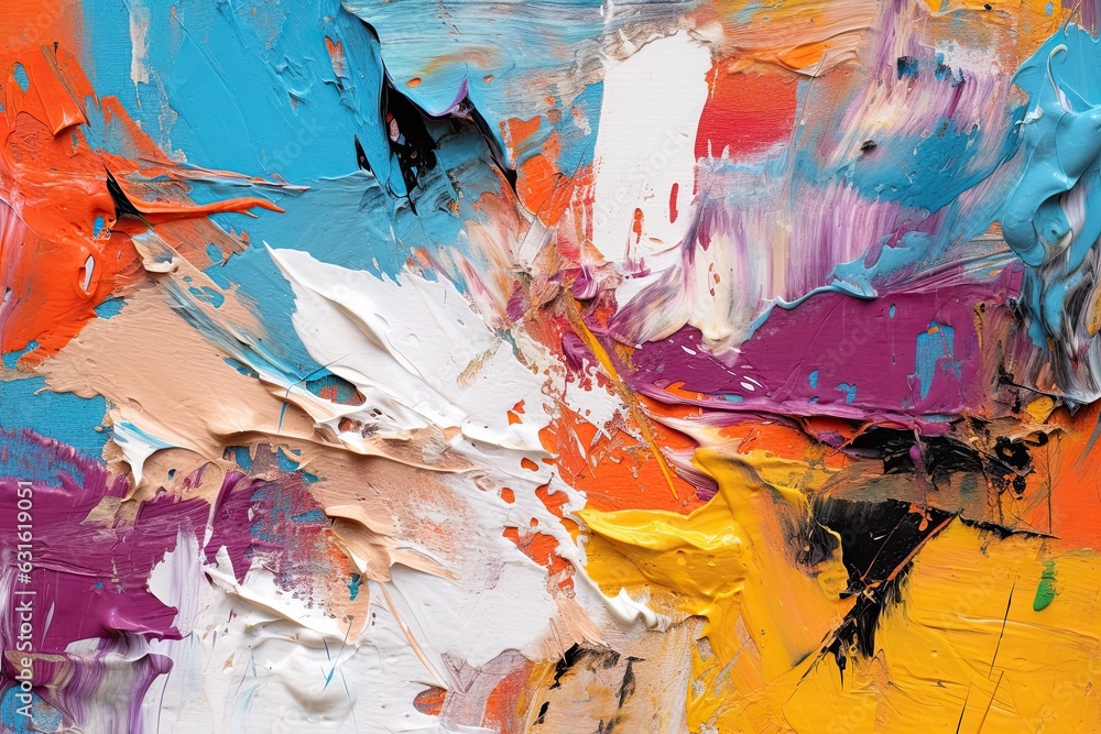 Poster bold brushstrokes and dynamic colors: exploring expressive textures in an abstract painting, generat