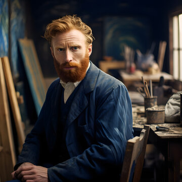 Modern Portrait of Vincent van Gogh in His Artist Studio - generative ai