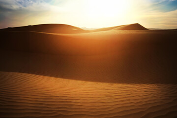 Sand dunes at sunset in the Sahara Desert, Morocco - 631620058