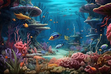 Fototapeta na wymiar Underwater Paradise, Vibrant Coral Reefs, Tropical Fish, generative AI