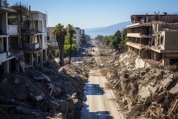 Fototapeta premium Powerful earthquake, showcasing the devastating impact of seismic forces on structures and environments