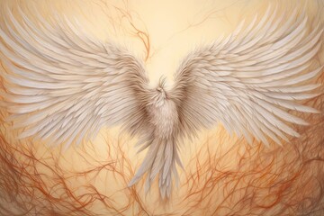 Spread Wide: Angelic Wings Drawing - Radiant Feathers, Guardian of Hope and Protection, generative AI