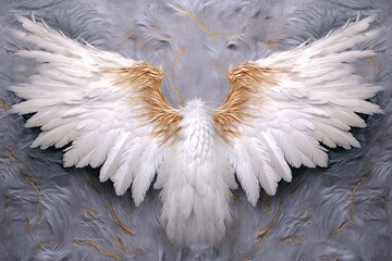 Majestic Angel Wings: Shimmering White and Gold, Feathers Unfolding, Divine Presence, generative AI