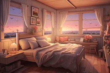 Cozy Bedroom Bathed in Soft Moonlight: A Serene Haven for Rest and Dreams, generative AI