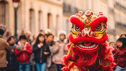 Le nouvel an chinois avec un dragon.  - obrazy, fototapety, plakaty