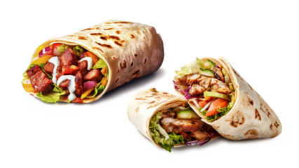 set of delicious shawerma on white background.