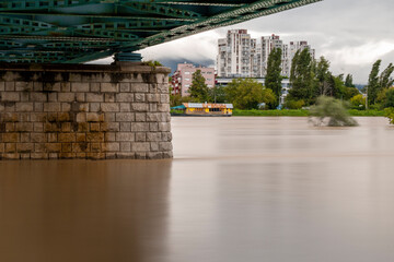 Zagreb city Sava river flooding after devastating storm and heavy rain in Slovenia