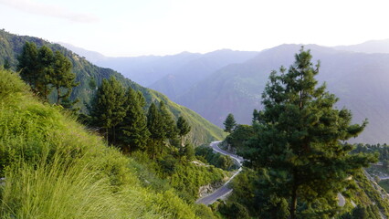 The picturesque landscape of Neelum Valley Leswa bypass during the sunset with the abundance of...