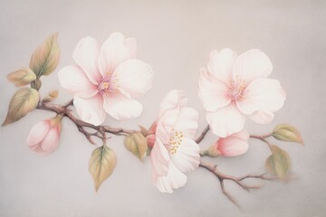Transience Expressed Through Delicate Cherry Blossom Drawings in Soft Pastel Shades, generative AI