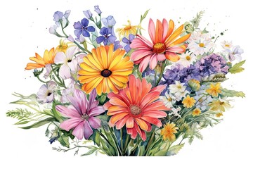 Vibrant Watercolor Flower Drawings: A Fragrant Bouquet Bursting with Colors, generative AI