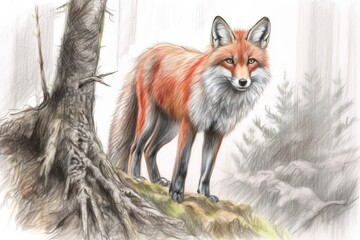 Obraz premium Sleek Fox with Fiery Red Fur: A Cunning and Agile Forest Guardian, generative AI